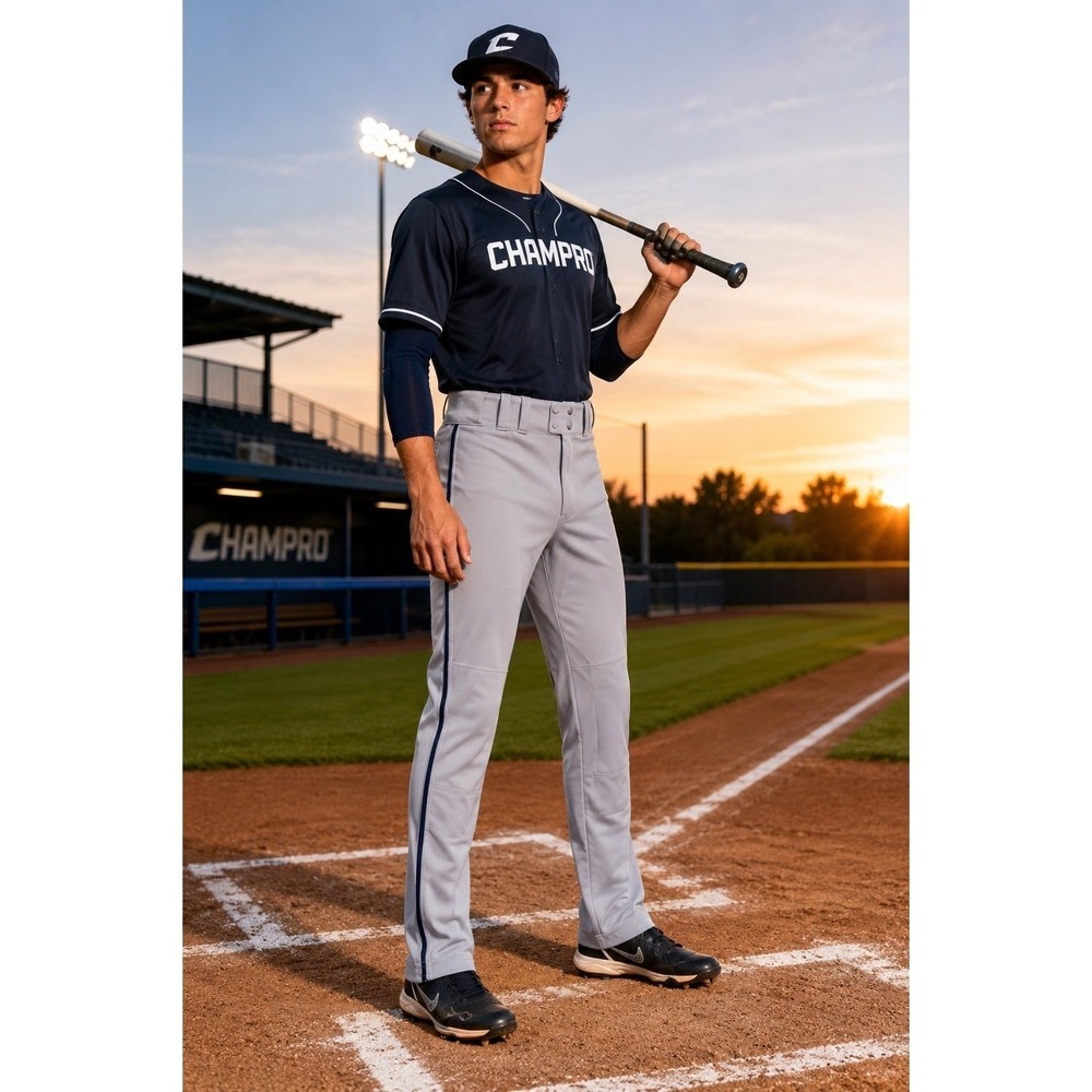 Champro Triple Crown Baseball Pants Adult Small Gray Navy‎ Open Bottom NWT